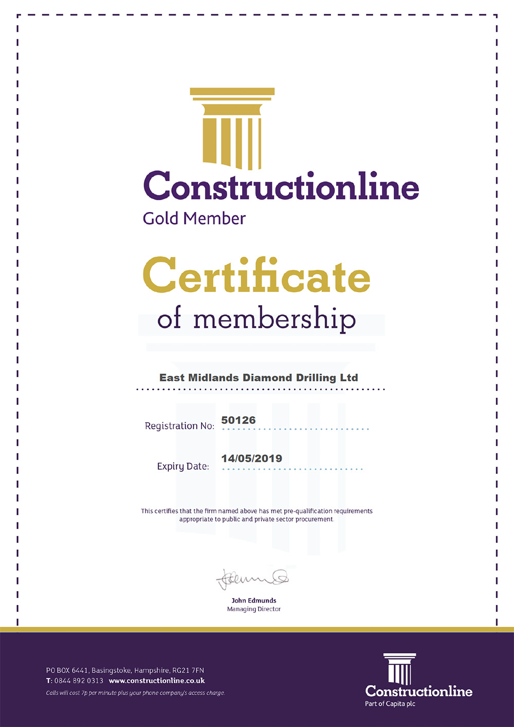 Constructionline Certificate EMDD UNIVERSAL